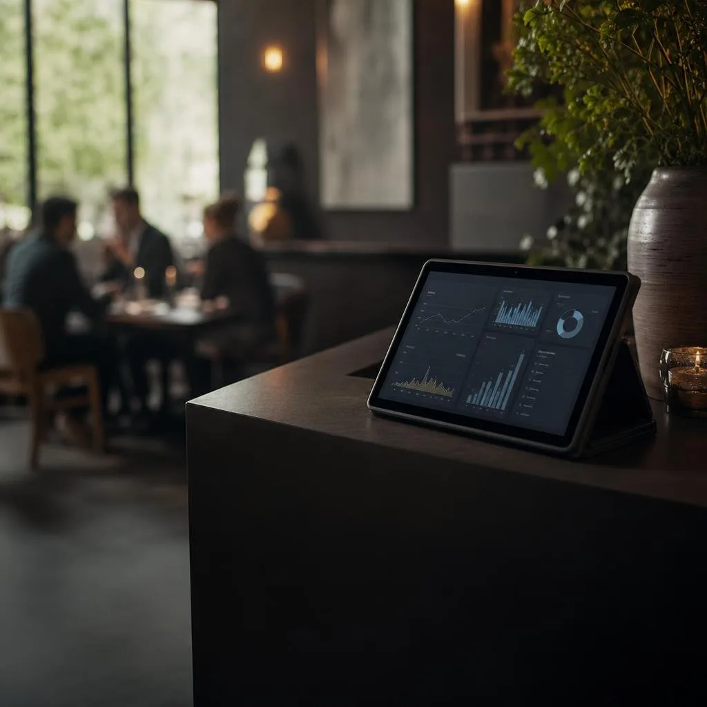 Sales dashboard on a tablet at the host stand
